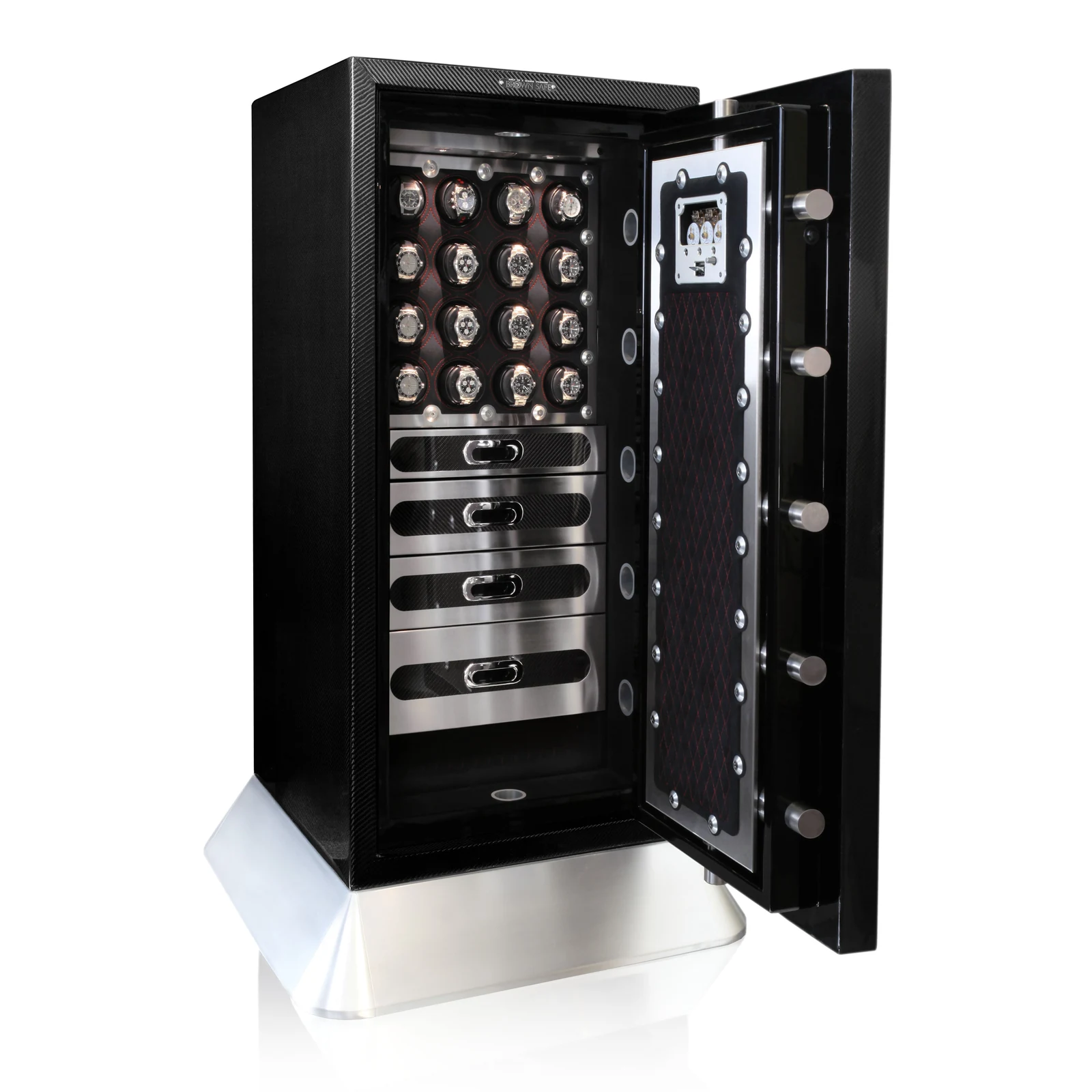 Brown Safe Chronos with sixteen Orbita watch winders